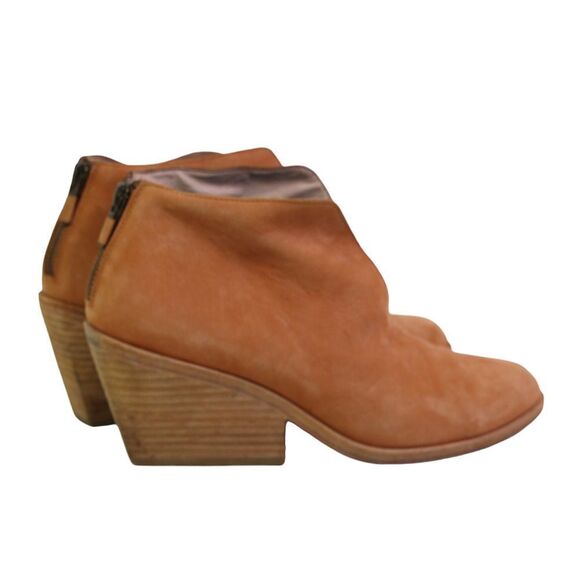 Eileen Fisher TAN BROWN REAL LEATHER SUEDE ZIP BACKSIDE MED HEEL ANKLE BOOTS 8 - Picture 3 of 9